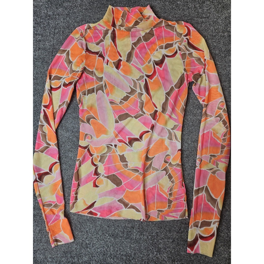 AFRM Mesh Longsleeve Top Stretch Sheer Size XS Y2k Style Layer Abstract Print